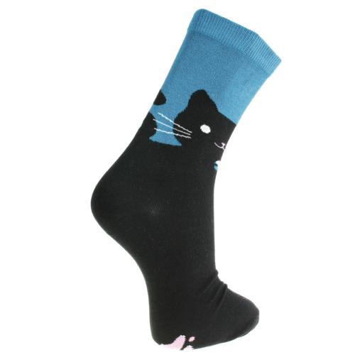 Bamboo socks, cat black, Shoe size UK 37, Euro 3641