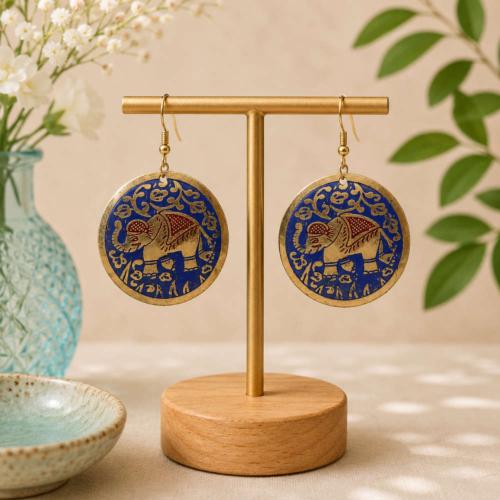 Earring elephant purple and red on gold