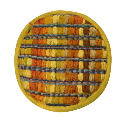 Place mat or trivet/pan stand round recycled cotton & polyester rag yellows 20cm
