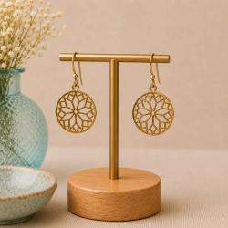 Earrings Gold Colour, floral cutout 1.5cm diameter
