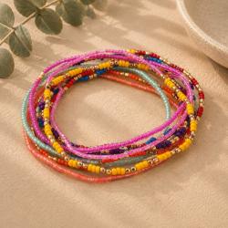 Bracelet 8 Strands Multicoloured Glass + Metal Beads