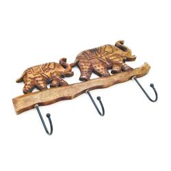 Triple Wall Hook / Coat Hanger Mango Wood Elephant and Baby