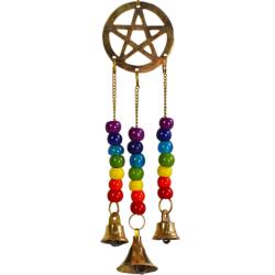 Hanging windchime with Chakra Beads, Pentagram, recycled brass 6 x 29.5cm