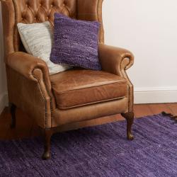 Rag rug recycled leather purple 100x150cm