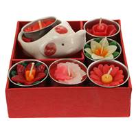 Pack of 6 t-lites with elephant holder, red