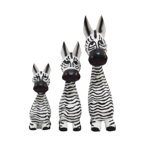 Set of 3 Worried Zebras Albesia Wood