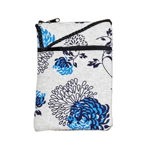Shoulder Purse / Bag Cotton Floral Blue 12 x 17cm