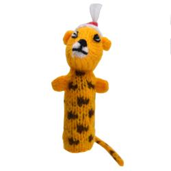 Finger puppet, jaguar with Christmas hat