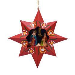 Hanging Christmas Decoration, Nativity in Star Red
