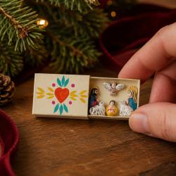 Mini Traditional Ceramic Matchbox Nativity Cream