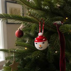 Hanging Hand Knitted Snowman Christmas Decoration Red Hat