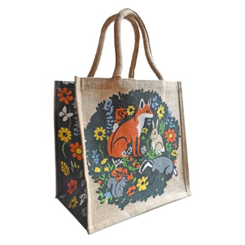 Jute shopping bag, British Animals 30x30cm