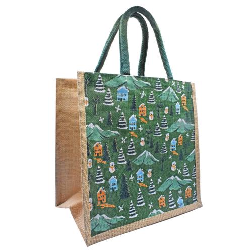 Jute Gift / Shopping Bag, Winter Scene 30x30cm