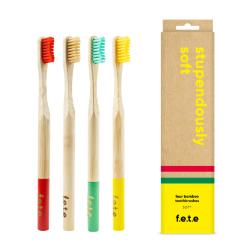 Multipack of 4 soft toothbrushes made from eco-friendly Bamboo.