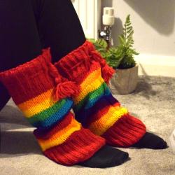 Rainbow knitted woollen leg warmers