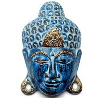 Buddha mask wood, blue 20x8x30cm