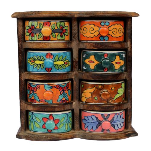 Mini Chest Mango Wood 8 Ceramic Drawers 23x9x24cm