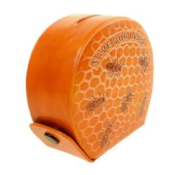 Leather money box save our bees 10x9x4.5cm