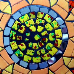 Curved plate glass mosaic, sun design 20 x 20 x 5.5cm