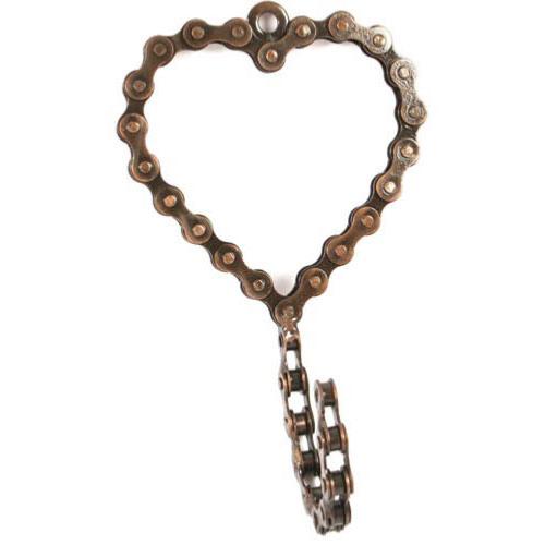 Wall hook recycled bike chain heart single 16cm height