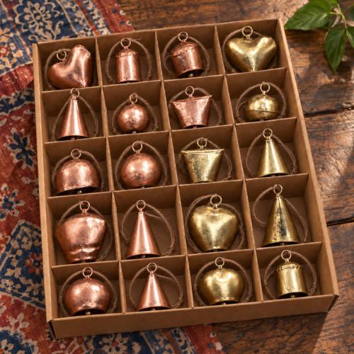 Set of 20 metal hanging bells, 2 each of 10 designs