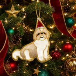 Hanging Decoration Embroidered Dog With Santa Hat