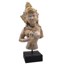 Dewi Tara Goddess, sandstone on wooden stand 33cm height