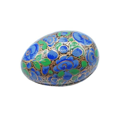 Egg Shaped Trinket Box Blue Flowers Papier Mâché 9cm