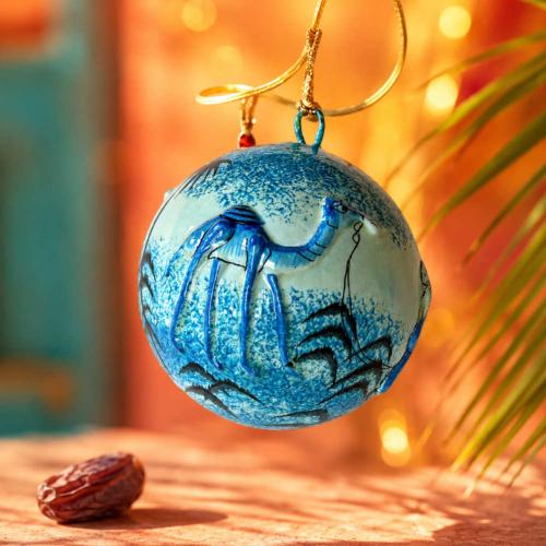 Bauble Papier Mâché Camel Blue 4.5cm