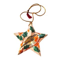 Hanging Star Decoration Papier Mâché Robin Design 8cm