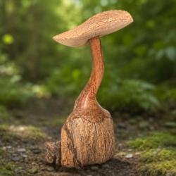 Handcrafted Wooden Flat Cap Toadstool Sculpture