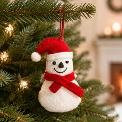 Hanging Decoration Handcrafted Felt Snowman + Hat 3 x 9cm
