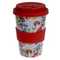 Reusable travel cup, biodegradable, fox and mushroom