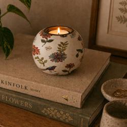 Tealight Candle Holder Hand Painted Wood Floral 9x9x6.5cm