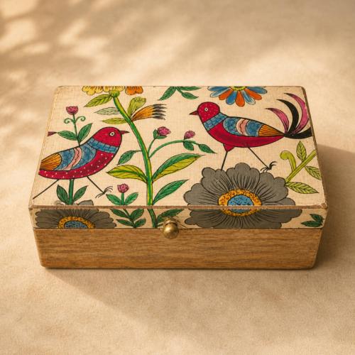Trinket Box Hand Painted Wood Jewellery Storage 20x12x8cm