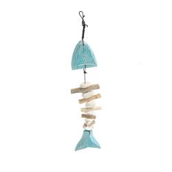 Hanging Fish Skeleton Albesia and Driftwood 8 x 2 x 45cm