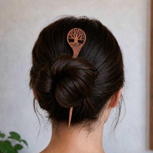 Hand-Carved Rosewood Tree of Life Hair Pin