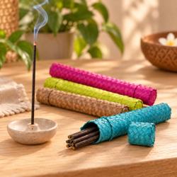 Set of 42 Packs of Incense in Palm Leaf Tube Assorted Scents