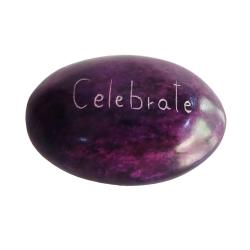 Sentiment pebble oval, Celebrate, purple