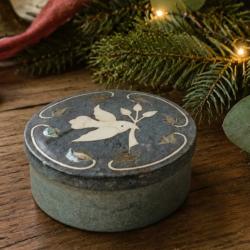 Trinket Box Soapstone Inlaid Dove 8 x 3.5cm