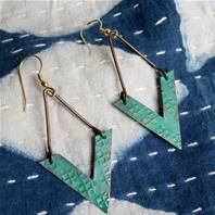 Earrings, turquoise V shape