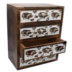 4 drawer mini chest of drawers, mango wood hedgehog design 25x16x31cm