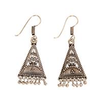 Earrings folk style silver colour triangle hanging beads