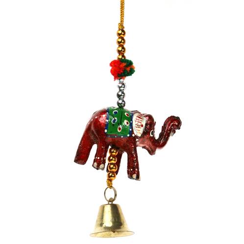Hanging, red elephant, with bell