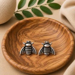 Brass ear studs bee shape silver colour