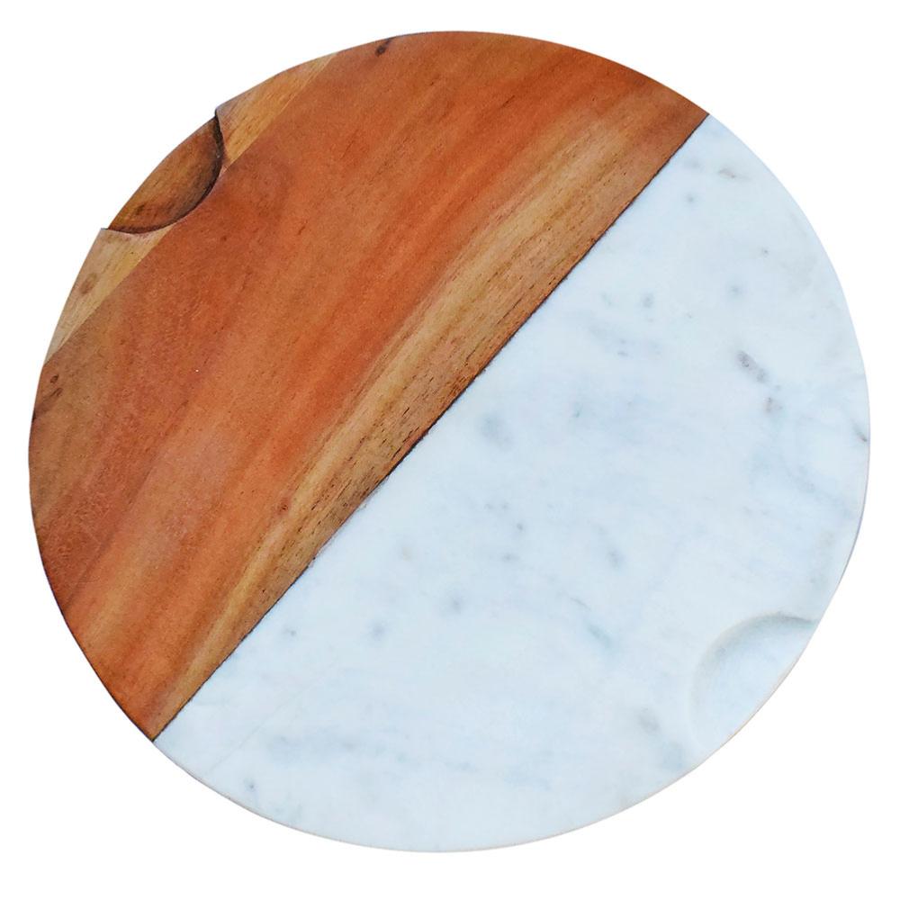 Food cutting board, wood and marble, round 30cm