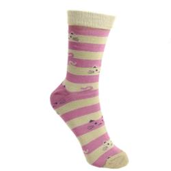 Bamboo socks, stripes & cat, Shoe size: UK 3-7, Euro 36-41