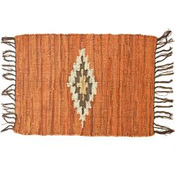 Rag rug recycled leather handmade Aztec brown 100x150cm