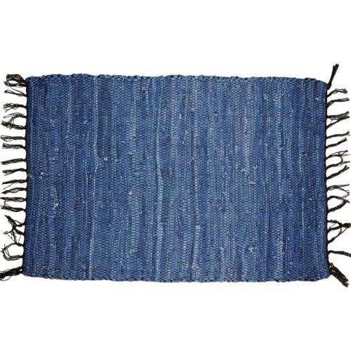 Rag rug recycled leather blue 100x150cm