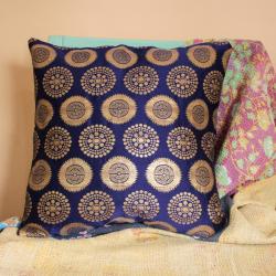 Blue cushion cover with recycled brocade fabric 40 x 40 cm  